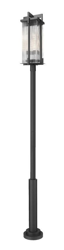 Z-Lite Fortis 5031PHXLR-5010P-BK 3-Light Aluminum Sand Black Frame Clear Ribbed Glass Shade Outdoor Post Mounted Fixture