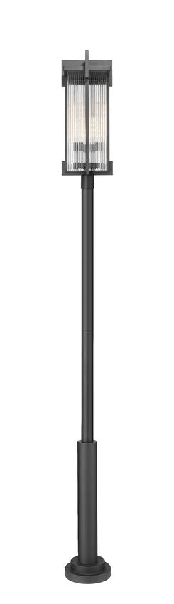 Z-Lite Fortis 5031PHXLR-5010P-BK 3-Light Aluminum Sand Black Frame Clear Ribbed Glass Shade Outdoor Post Mounted Fixture