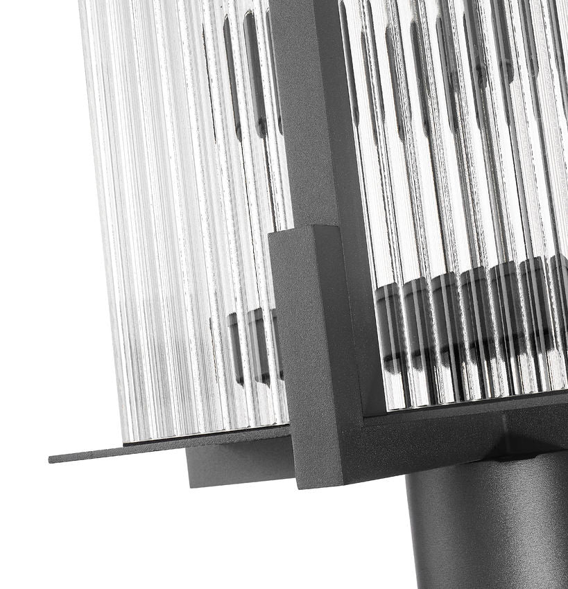 Z-Lite Fortis 5031PHXLR-5010P-BK 3-Light Aluminum Sand Black Frame Clear Ribbed Glass Shade Outdoor Post Mounted Fixture