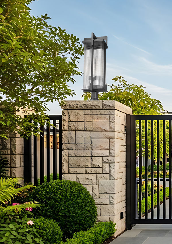 Z-Lite Fortis 5031PHXLR-533PM-BK 3-Light Aluminum Sand Black Frame Clear Ribbed Glass Shade Outdoor Post Mounted Fixture