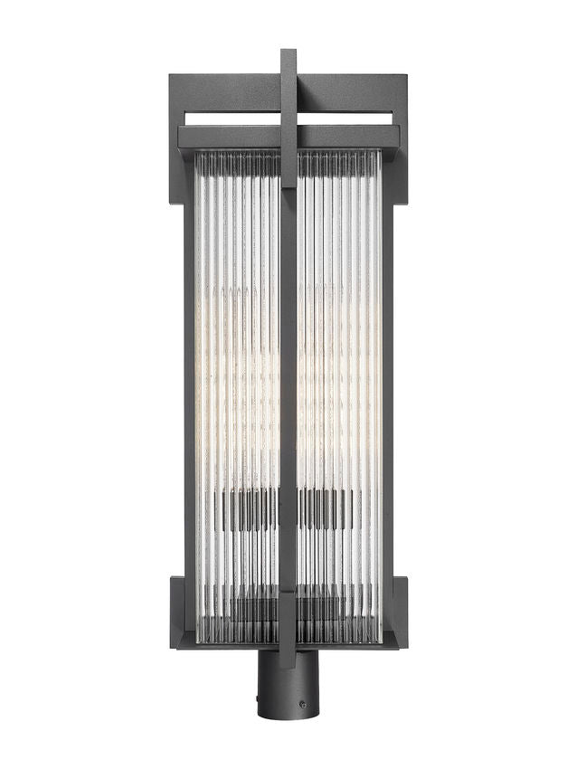 Z-Lite Fortis 5031PHXLR-BK 3-Light Aluminum Sand Black Frame Clear Ribbed Glass Shade Outdoor Post Mount Fixture