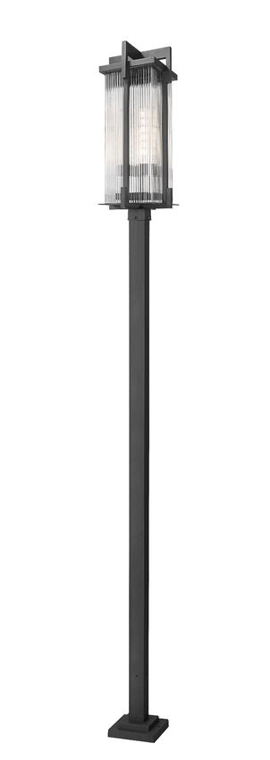 Z-Lite Fortis 5031PHXLS-536P-BK 3-Light Aluminum Sand Black Frame Clear Ribbed Glass Shade Outdoor Post Mounted Fixture