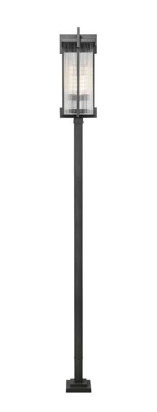 Z-Lite Fortis 5031PHXLS-536P-BK 3-Light Aluminum Sand Black Frame Clear Ribbed Glass Shade Outdoor Post Mounted Fixture