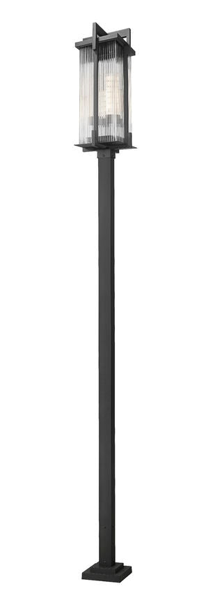 Z-Lite Fortis 5031PHXLS-536P-BK 3-Light Aluminum Sand Black Frame Clear Ribbed Glass Shade Outdoor Post Mounted Fixture