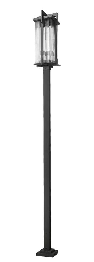 Z-Lite Fortis 5031PHXLS-536P-BK 3-Light Aluminum Sand Black Frame Clear Ribbed Glass Shade Outdoor Post Mounted Fixture