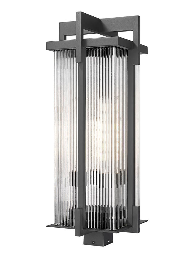 Z-Lite Fortis 5031PHXLS-BK 3-Light Aluminum Sand Black Frame Clear Ribbed Glass Shade Outdoor Post Mount Fixture
