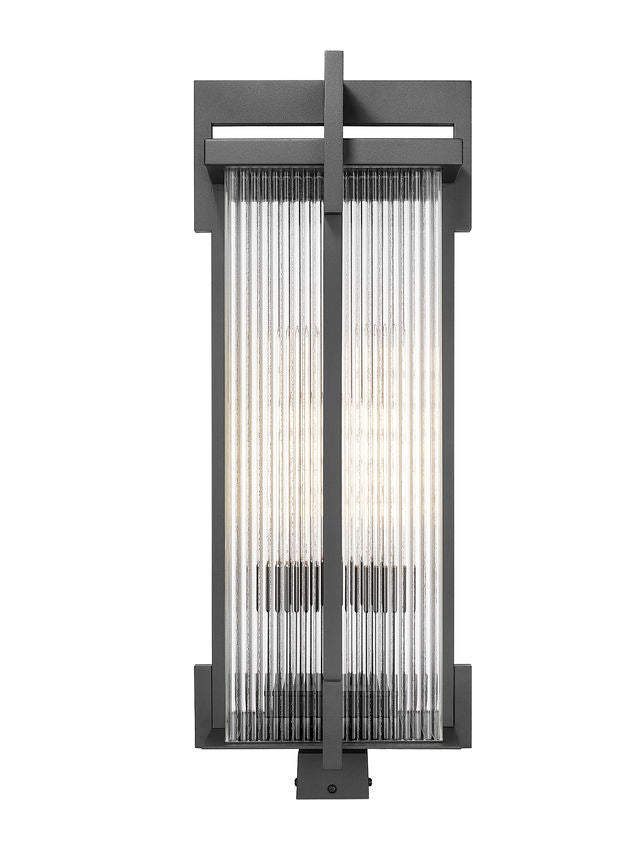 Z-Lite Fortis 5031PHXLS-BK 3-Light Aluminum Sand Black Frame Clear Ribbed Glass Shade Outdoor Post Mount Fixture
