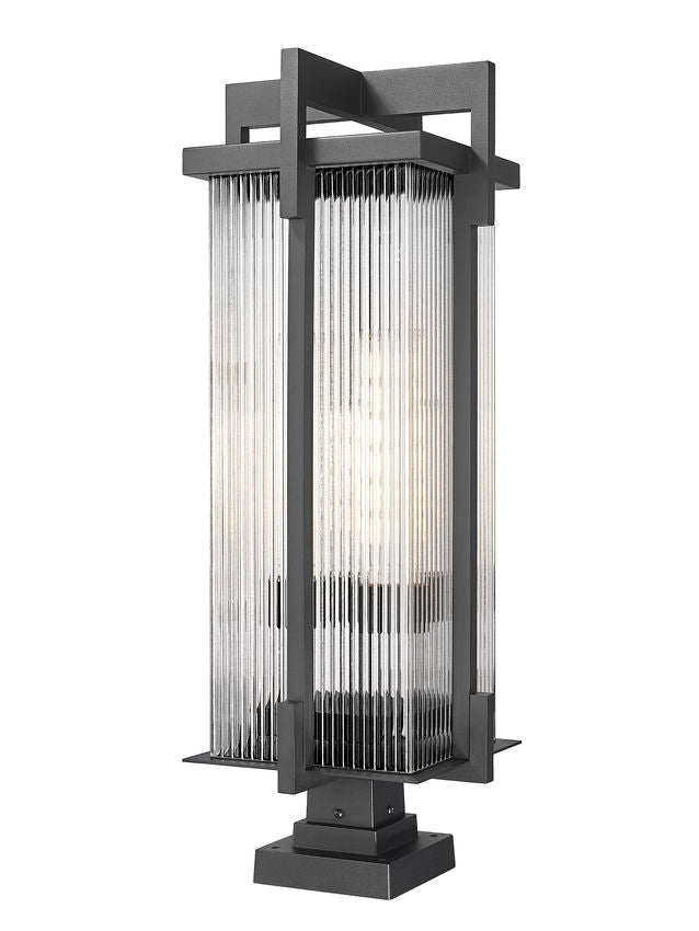 Z-Lite Fortis 5031PHXLS-SQPM-BK 3-Light Aluminum Sand Black Frame Clear Ribbed Glass Shade Outdoor Pier Mounted Fixture