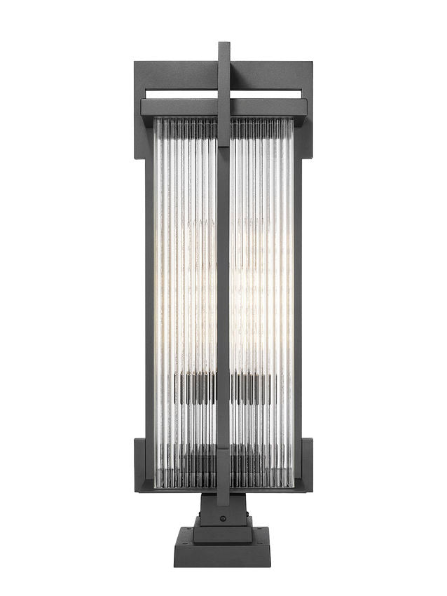 Z-Lite Fortis 5031PHXLS-SQPM-BK 3-Light Aluminum Sand Black Frame Clear Ribbed Glass Shade Outdoor Pier Mounted Fixture
