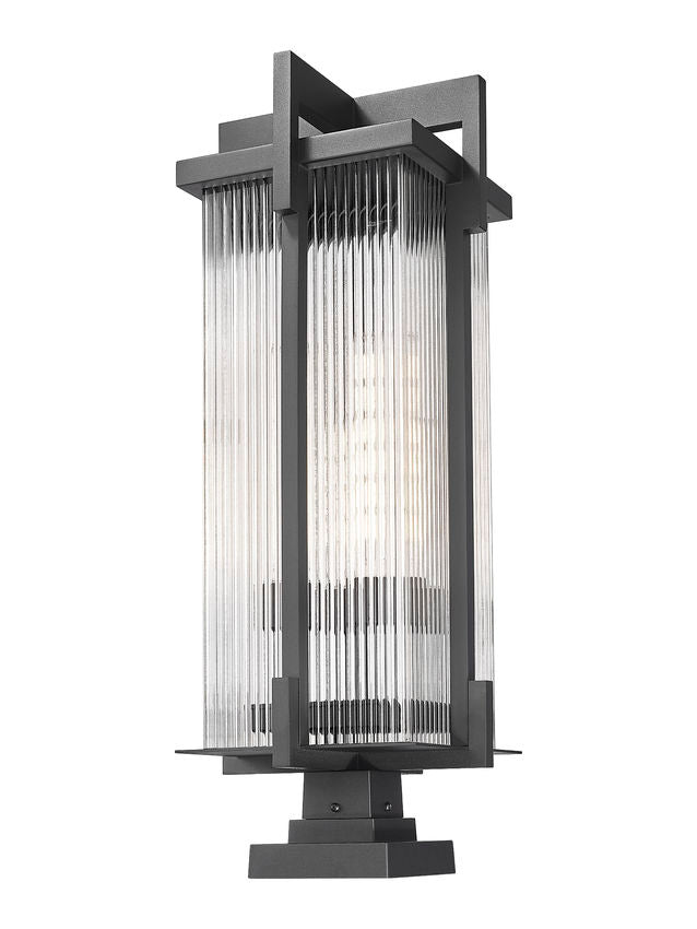 Z-Lite Fortis 5031PHXLS-SQPM-BK 3-Light Aluminum Sand Black Frame Clear Ribbed Glass Shade Outdoor Pier Mounted Fixture