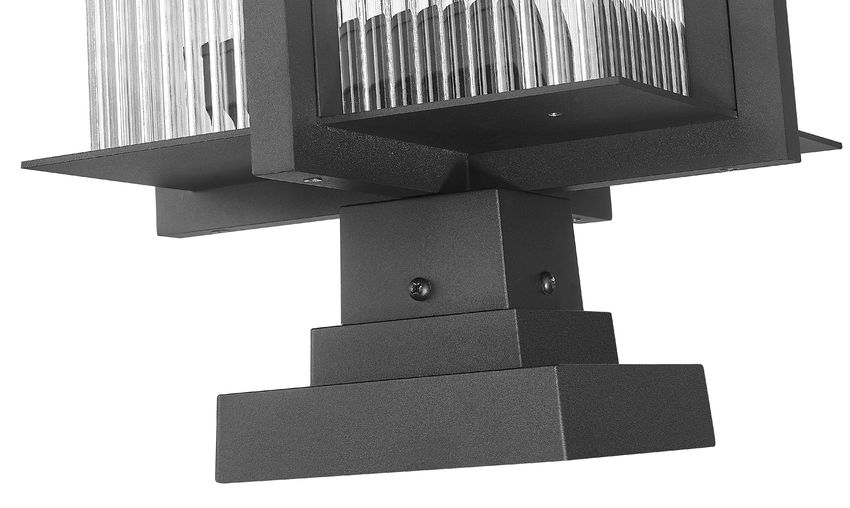 Z-Lite Fortis 5031PHXLS-SQPM-BK 3-Light Aluminum Sand Black Frame Clear Ribbed Glass Shade Outdoor Pier Mounted Fixture