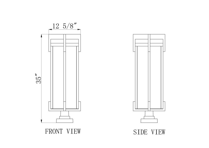 Z-Lite Fortis 5031PHXLS-SQPM-BK 3-Light Aluminum Sand Black Frame Clear Ribbed Glass Shade Outdoor Pier Mounted Fixture