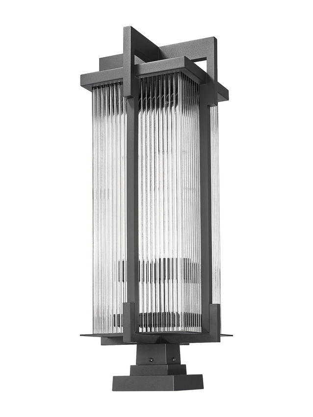 Z-Lite Fortis 5031PHXLS-SQPM-BK 3-Light Aluminum Sand Black Frame Clear Ribbed Glass Shade Outdoor Pier Mounted Fixture