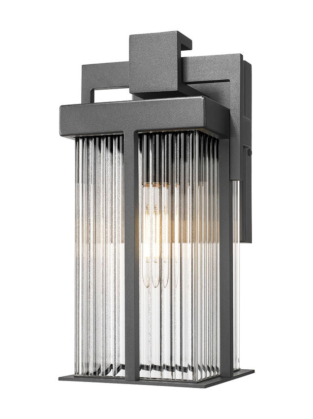 Z-Lite Fortis 5031S-BK 1-Light Aluminum Sand Black Frame Clear Ribbed Glass Shade Outdoor Wall Light
