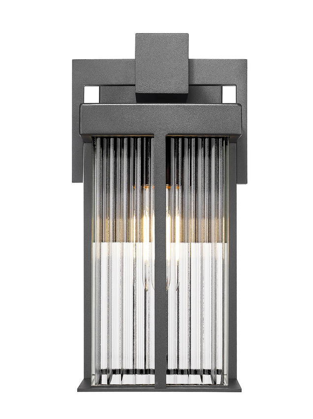 Z-Lite Fortis 5031S-BK 1-Light Aluminum Sand Black Frame Clear Ribbed Glass Shade Outdoor Wall Light