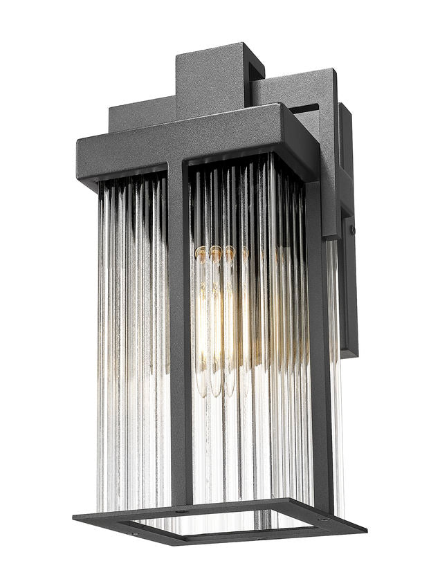 Z-Lite Fortis 5031S-BK 1-Light Aluminum Sand Black Frame Clear Ribbed Glass Shade Outdoor Wall Light