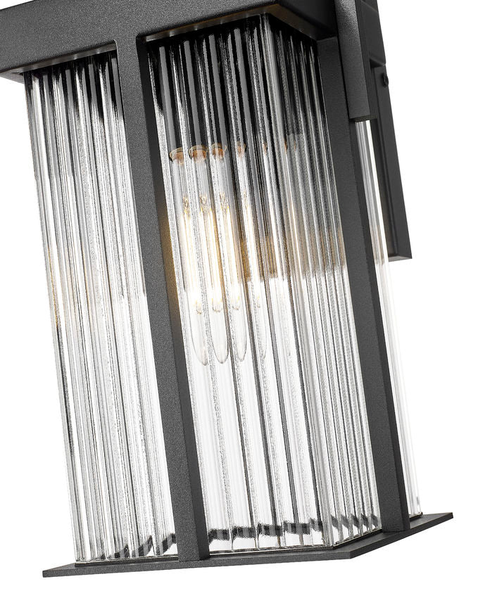 Z-Lite Fortis 5031S-BK 1-Light Aluminum Sand Black Frame Clear Ribbed Glass Shade Outdoor Wall Light