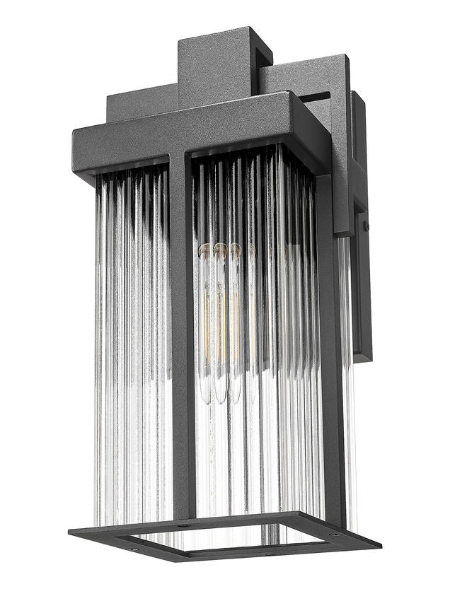 Z-Lite Fortis 5031S-BK 1-Light Aluminum Sand Black Frame Clear Ribbed Glass Shade Outdoor Wall Light