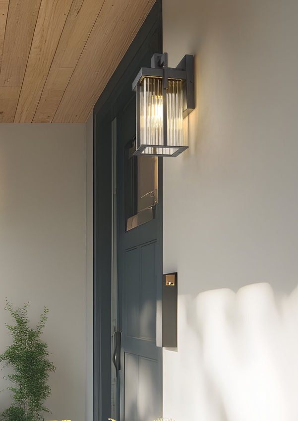 Z-Lite Fortis 5031S-BK 1-Light Aluminum Sand Black Frame Clear Ribbed Glass Shade Outdoor Wall Light
