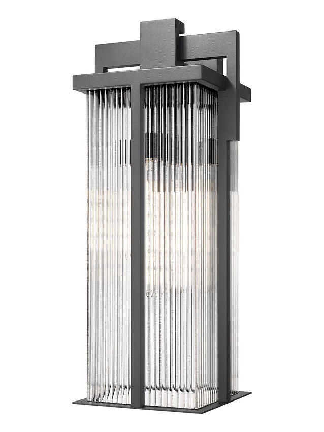 Z-Lite Fortis 5031XL-BK 3-Light Aluminum Sand Black Frame Clear Ribbed Glass Shade Outdoor Wall Light