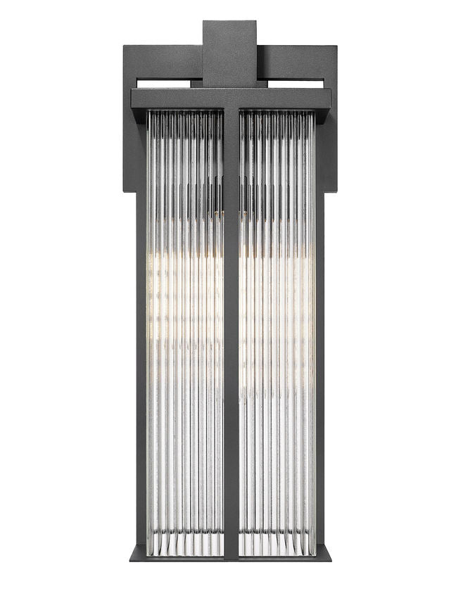 Z-Lite Fortis 5031XL-BK 3-Light Aluminum Sand Black Frame Clear Ribbed Glass Shade Outdoor Wall Light
