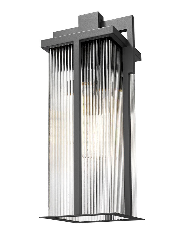Z-Lite Fortis 5031XL-BK 3-Light Aluminum Sand Black Frame Clear Ribbed Glass Shade Outdoor Wall Light