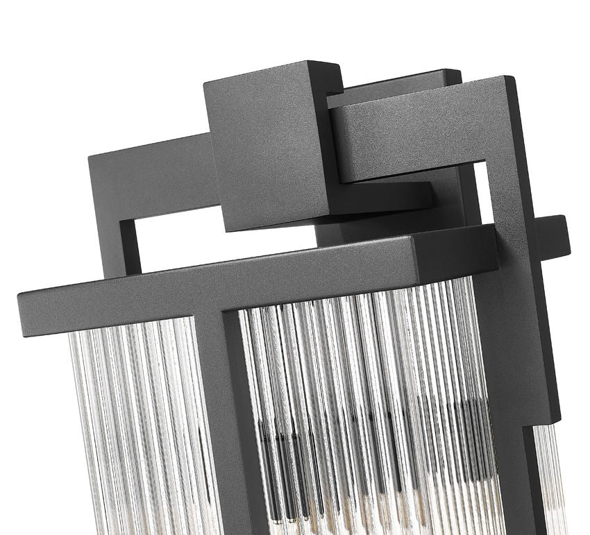 Z-Lite Fortis 5031XL-BK 3-Light Aluminum Sand Black Frame Clear Ribbed Glass Shade Outdoor Wall Light