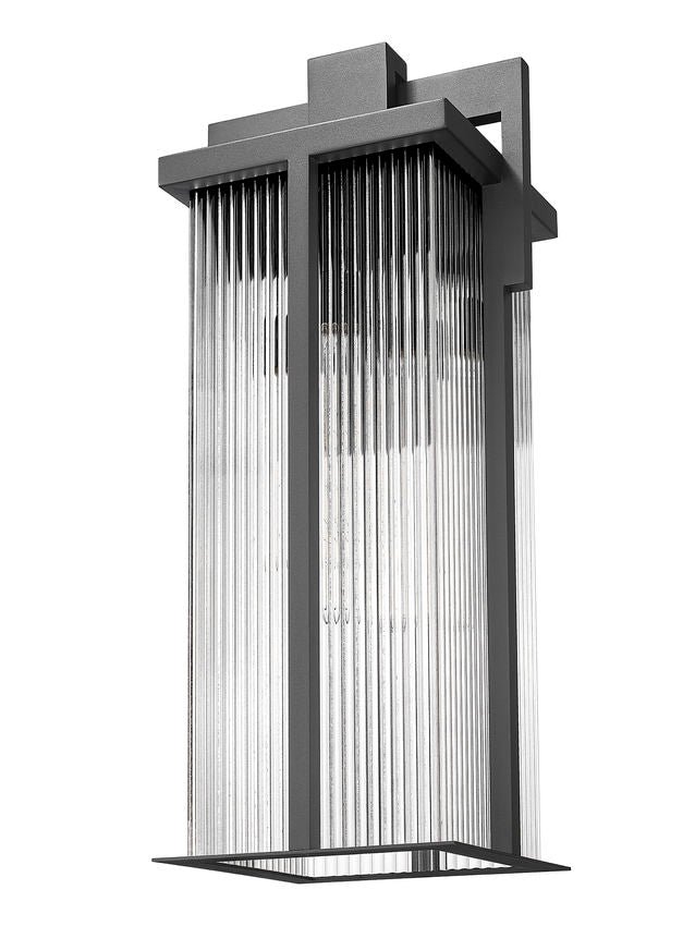 Z-Lite Fortis 5031XL-BK 3-Light Aluminum Sand Black Frame Clear Ribbed Glass Shade Outdoor Wall Light