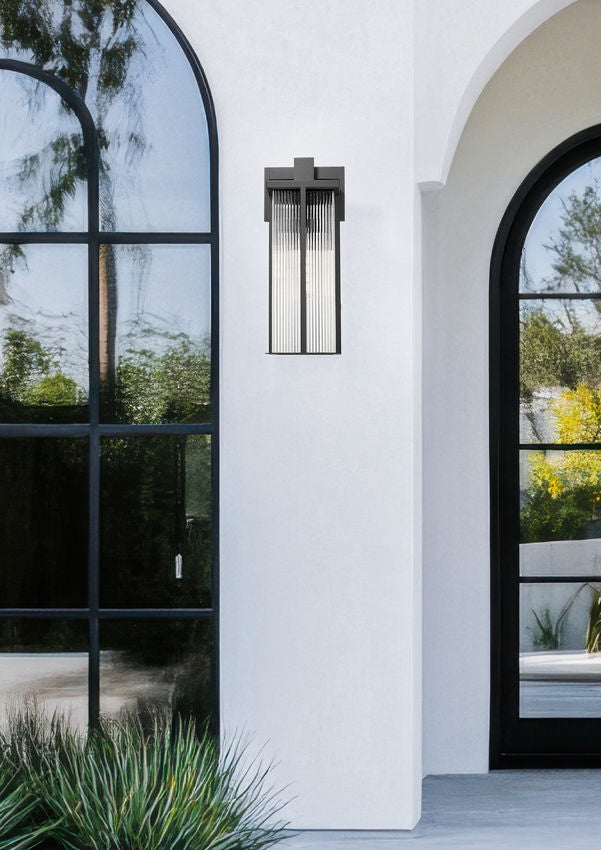 Z-Lite Fortis 5031XL-BK 3-Light Aluminum Sand Black Frame Clear Ribbed Glass Shade Outdoor Wall Light