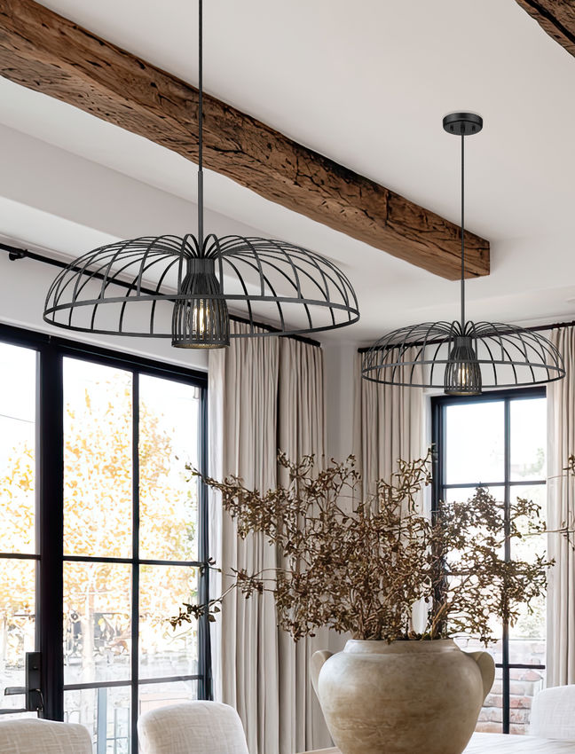 Z-Lite Valencia 24" 1-Light Matte Black Steel Pendant Light