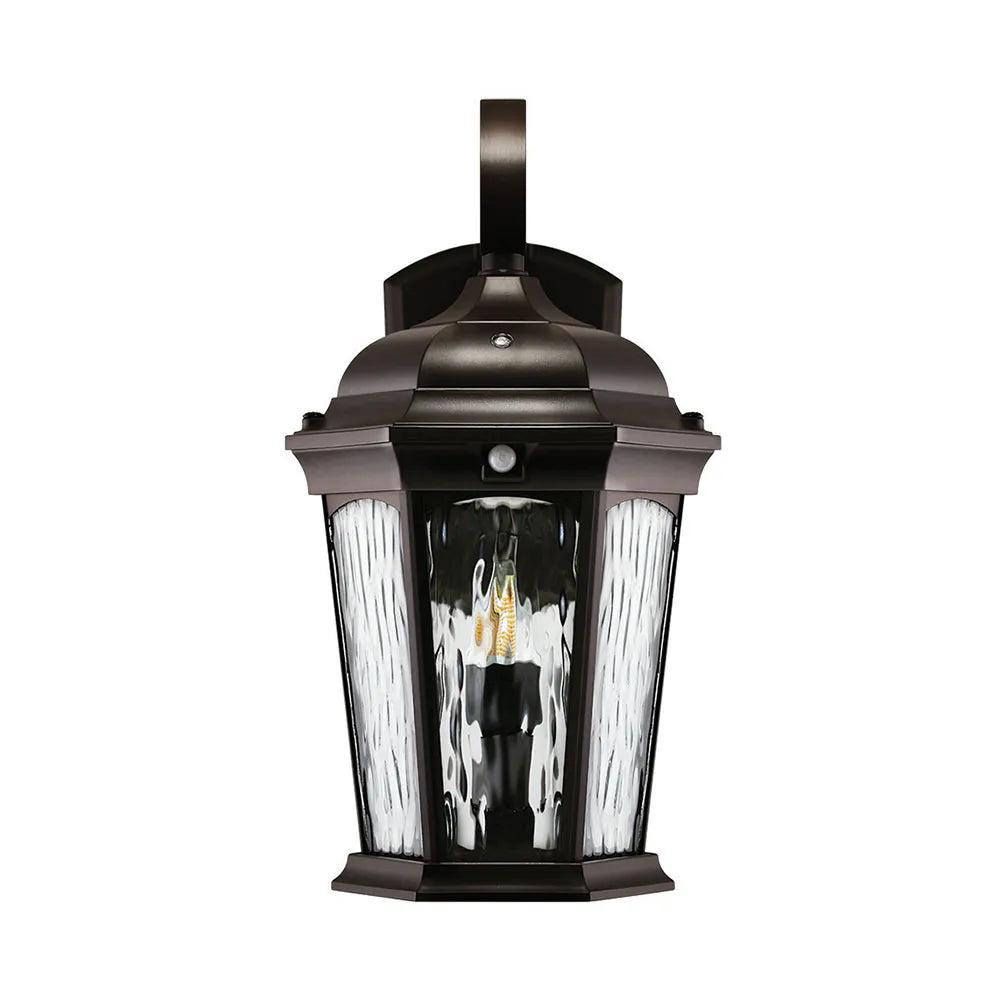 Euri Lighting Decorative Fixture LED Non-Dimmable Motion Sensor Bronze Finish With Water Glass Lens Outdoor Wall Lantern