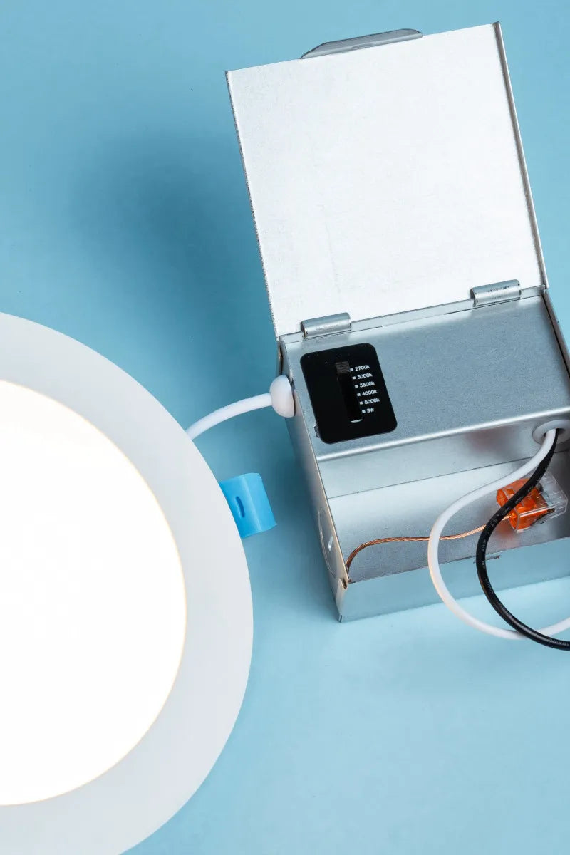 Euri Lighting Commercial 4" 60-Watt Equivalent 5 Color Selectable Dimmable Slim Recessed Downlight With Junction Box