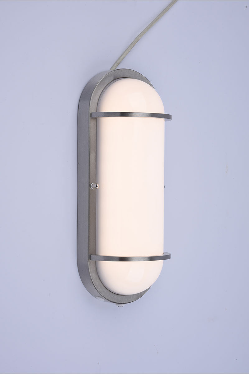 Euri Lighting Residential LED 12.5-Watts Wet Rated 6 Color Selectable Non-Dimmable Photocell Sensor Brushed Nickel Trim Aluminum Housing Oval Wall Sconce