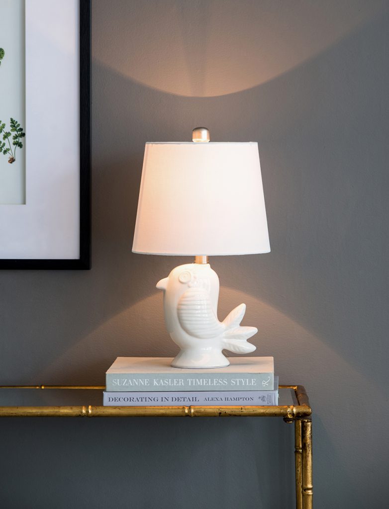 A&B Home 10" x 17" White Birgit Ceramic Lamp With White Tapered Drum Shade