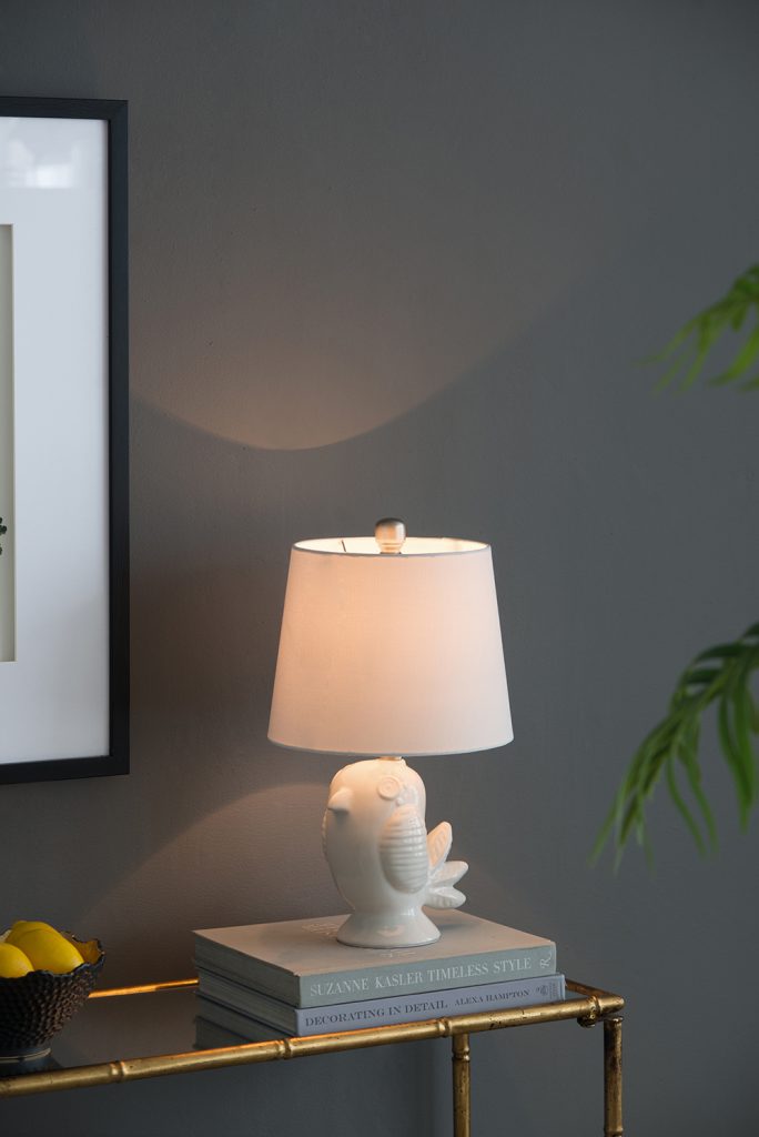 A&B Home 10" x 17" White Birgit Ceramic Lamp With White Tapered Drum Shade
