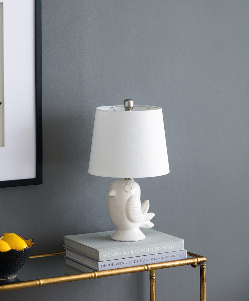 A&B Home 10" x 17" White Birgit Ceramic Lamp With White Tapered Drum Shade