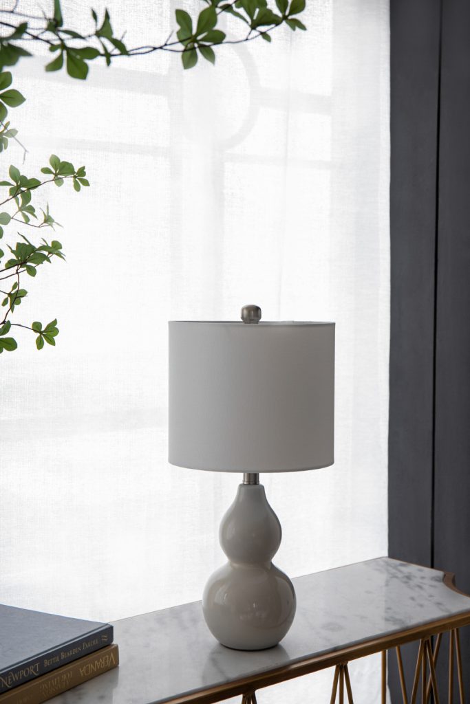 A&B Home 10" x 19" Bundle of 33 Gull Gray Ceramic Table Lamp With White Drum Shade
