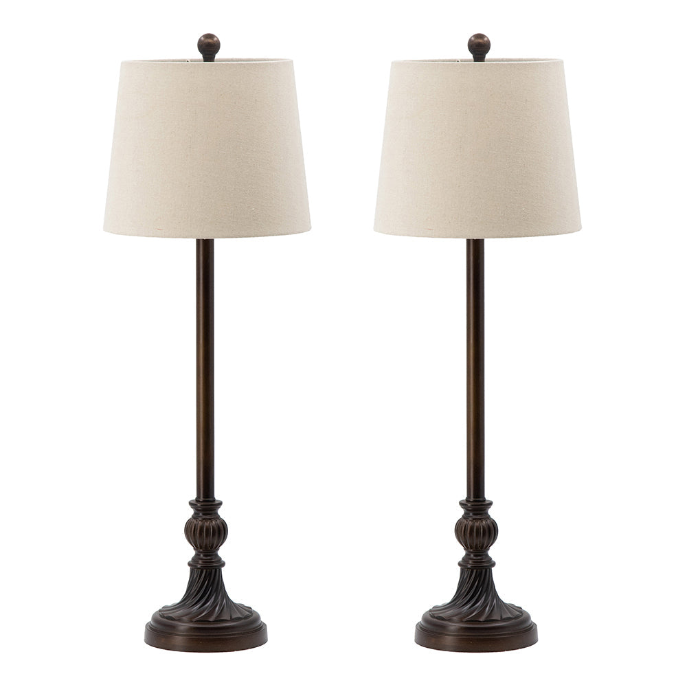 A&B Home 11" x 33" Bundle of 12 Set of Two Dark Brown Resin Table Lamp With Cream Tapered Drum Shade