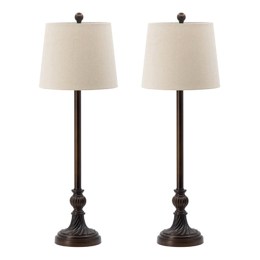 A&B Home 11" x 33" Bundle of 12 Set of Two Dark Brown Resin Table Lamp With Cream Tapered Drum Shade