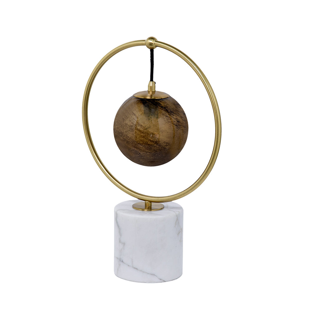 A&B Home 12" x 18" Bundle of 9 White Marble Base With Gold Ring and Amber Glass Orb Table Lamp