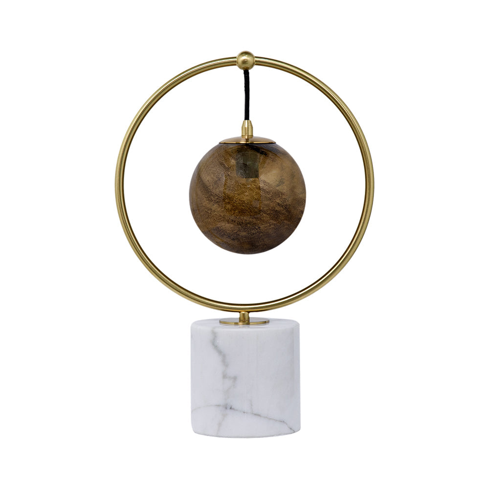 A&B Home 12" x 18" Bundle of 9 White Marble Base With Gold Ring and Amber Glass Orb Table Lamp
