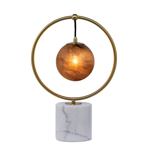 A&B Home 12" x 18" Bundle of 9 White Marble Base With Gold Ring and Amber Glass Orb Table Lamp