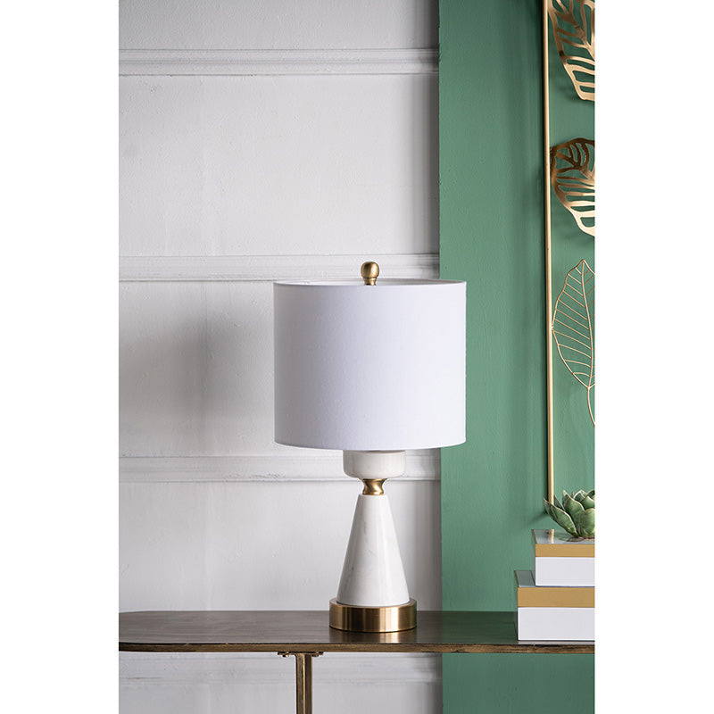 A&B Home 12" x 23" Bundle of 10 White Marble Cone-Shaped With Gold Base and Drum Shade Table Lamp