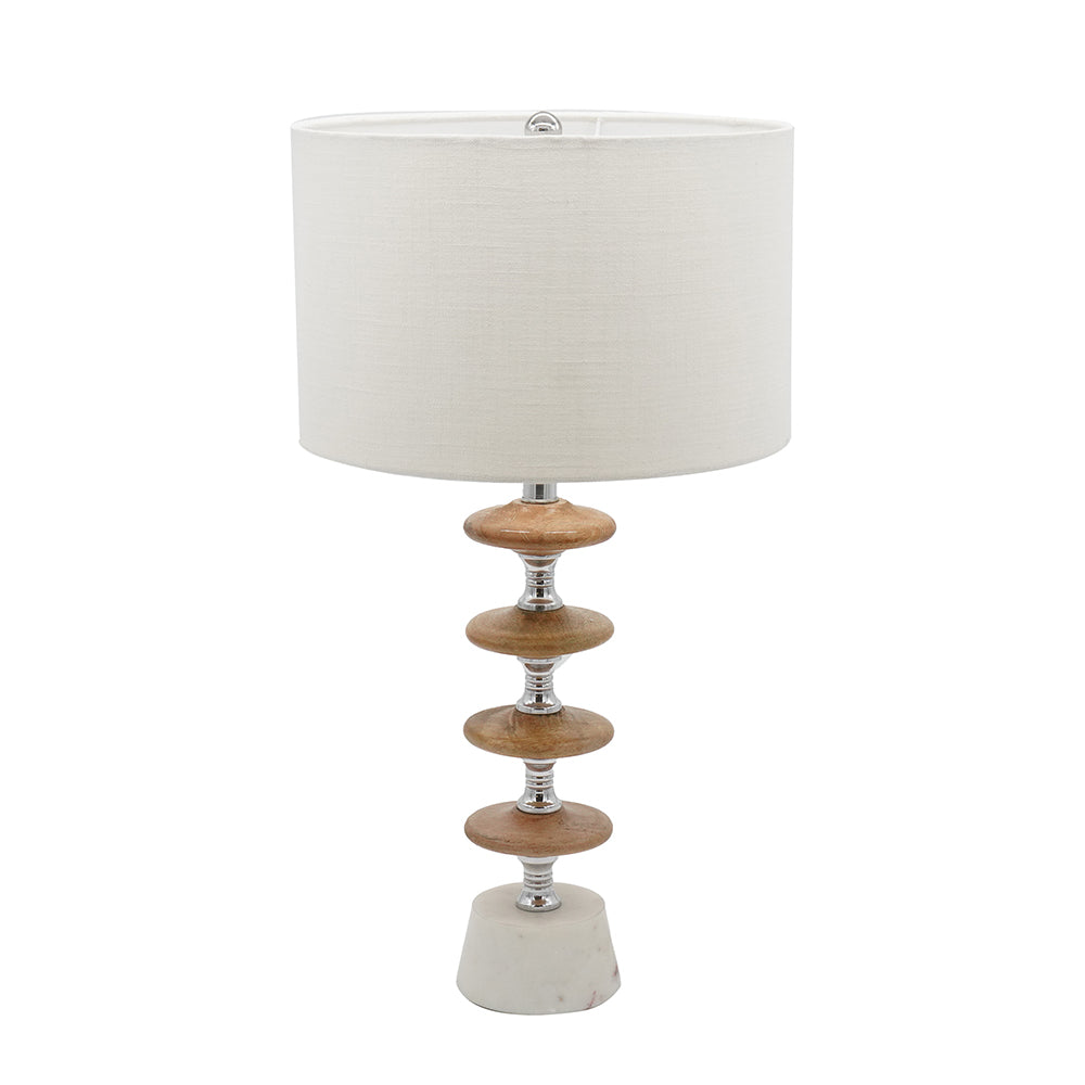 A&B Home 12" x 26" Bundle of 11 Brown Wooden Pebble Table Lamp On White Marble Base With Drum Shade