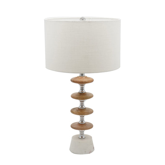 A&B Home 12" x 26" Bundle of 11 Brown Wooden Pebble Table Lamp On White Marble Base With Drum Shade