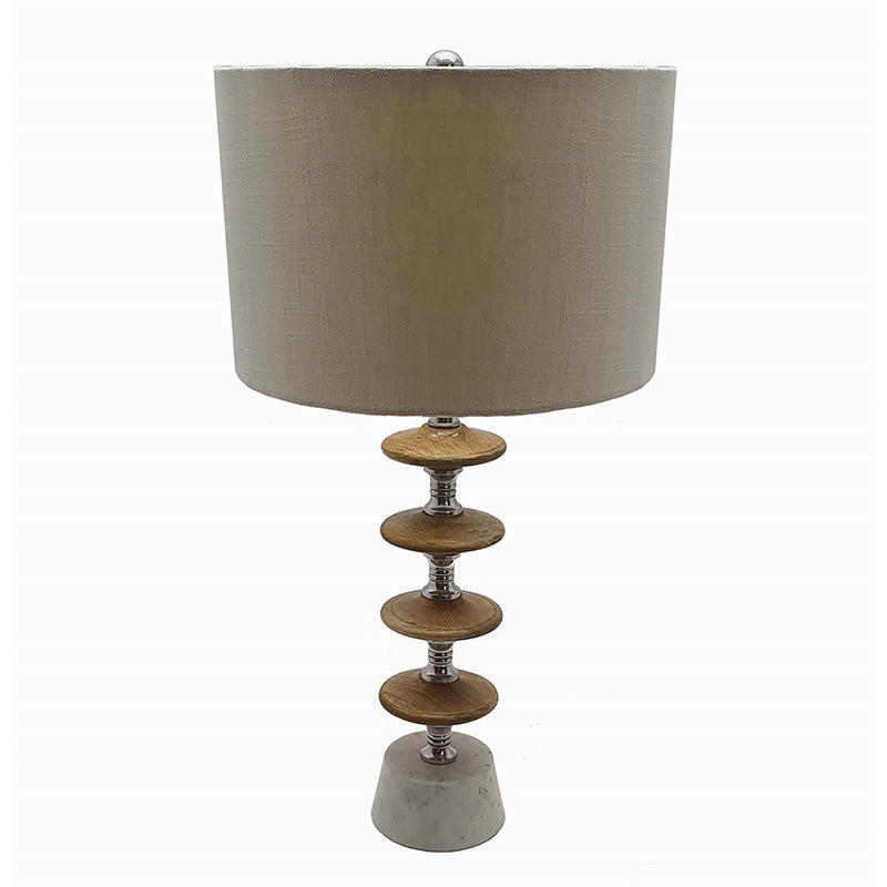 A&B Home 12" x 26" Bundle of 11 White Marble Base With Brown Wood Pebble Table Lamp With Ivory Fabric Shade