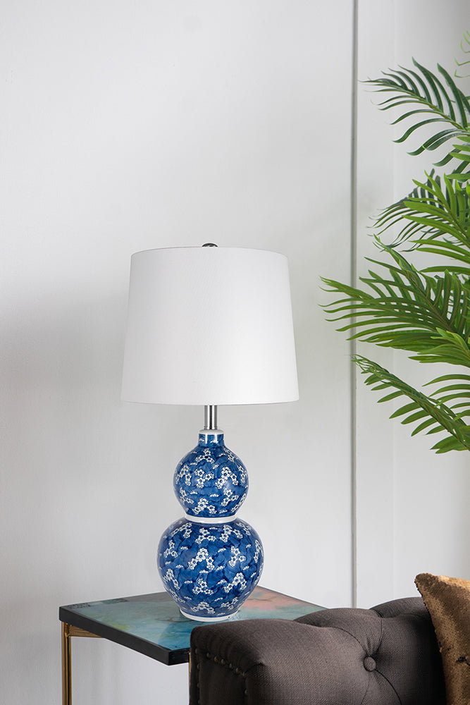 A&B Home 13" x 26" Bundle of 24 Blue and White Round Two-Tiered Ceramic Vase Lamp