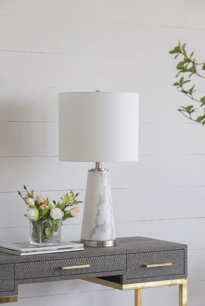 A&B Home 13" x 26" Bundle of 8 White Marble Cone-Shaped With Silver Base and Drum Shade Table Lamp