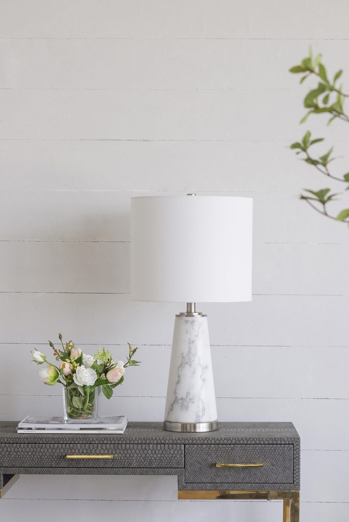 A&B Home 13" x 26" Bundle of 8 White Marble Cone-Shaped With Silver Base and Drum Shade Table Lamp