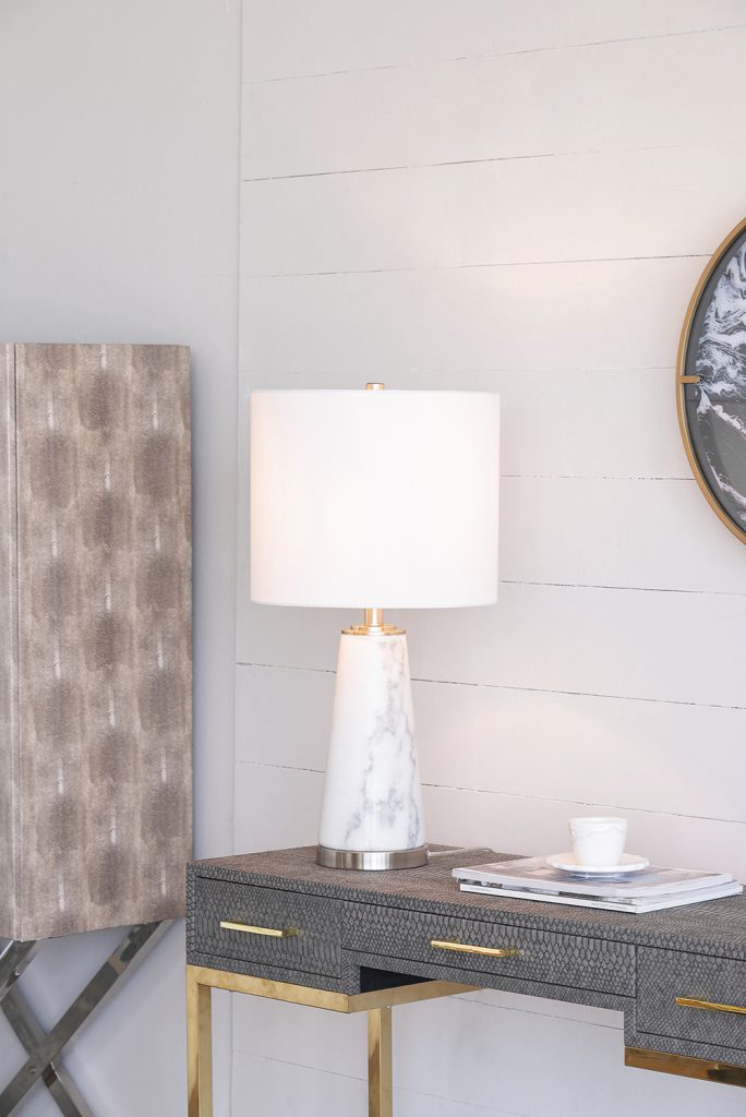 A&B Home 13" x 26" Bundle of 8 White Marble Cone-Shaped With Silver Base and Drum Shade Table Lamp